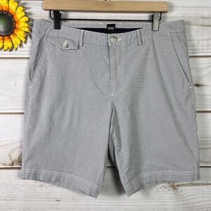 BOSS Hugo Boss Mens Striped Seersucker Stretch Shorts Gray White Size 32
